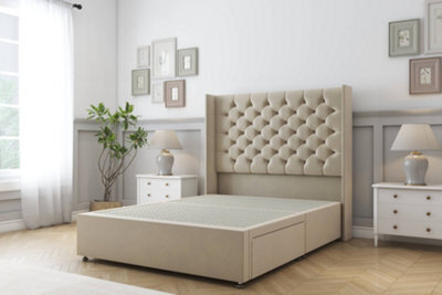 "Sloomy Dior Almond Coniston Divan Bed Base No Drawers With 54"" Wingback Headboard 4' Small Double" - image 1
