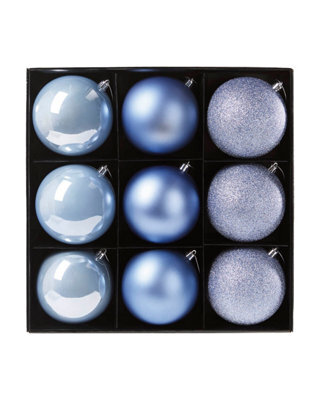 Werchristmas Set Of 9 Shatterproof Baubles, Ice Blue, 10 Cm - image 1