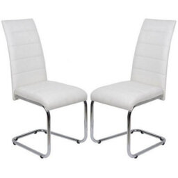 Furniture in Fashion Daryl White Faux Leather Dining Chairs With Chrome Legs In Pair
