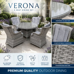 Shatchi Verona Light Grey Rattan 4 Seater Garden Dining Set With Glass Table & Cushions - thumbnail 8
