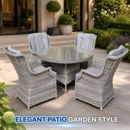 Shatchi Verona Light Grey Rattan 4 Seater Garden Dining Set With Glass Table & Cushions - thumbnail 7