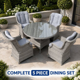 Shatchi Verona Light Grey Rattan 4 Seater Garden Dining Set With Glass Table & Cushions - thumbnail 9