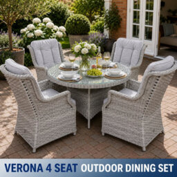 Shatchi Verona Light Grey Rattan 4 Seater Garden Dining Set With Glass Table & Cushions - thumbnail 4