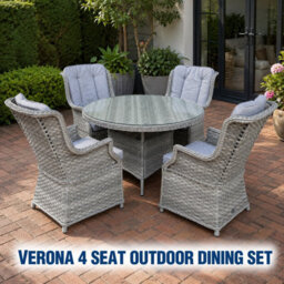 Shatchi Verona Light Grey Rattan 4 Seater Garden Dining Set With Glass Table & Cushions - thumbnail 3