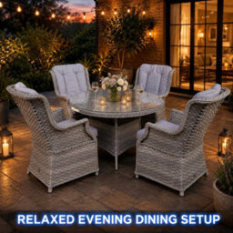 Shatchi Verona Light Grey Rattan 4 Seater Garden Dining Set With Glass Table & Cushions - thumbnail 6