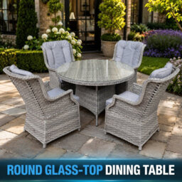 Shatchi Verona Light Grey Rattan 4 Seater Garden Dining Set With Glass Table & Cushions - thumbnail 5