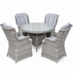 Shatchi Verona Light Grey Rattan 4 Seater Garden Dining Set With Glass Table & Cushions - thumbnail 2