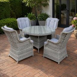 Shatchi Verona Light Grey Rattan 4 Seater Garden Dining Set With Glass Table & Cushions - thumbnail 1