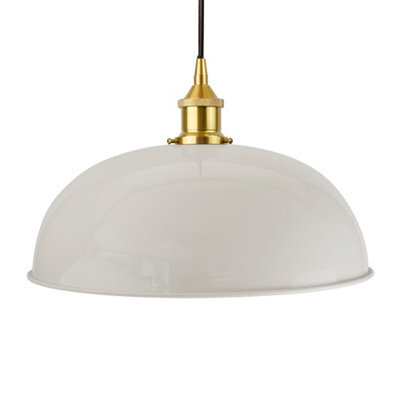 Pale Grey Worcester Painted Dome Pendant Light With Polished Brass Lamp Holder And Black Round Cable - Se Home - image 1