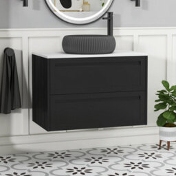 Royal Bathrooms Royal Bathroom Elmore 800mm Matt Nocturne Black Wall Mounted Countertop Bathroom Vanity Unit 2 Drawer With Milan Black Basin - thumbnail 1
