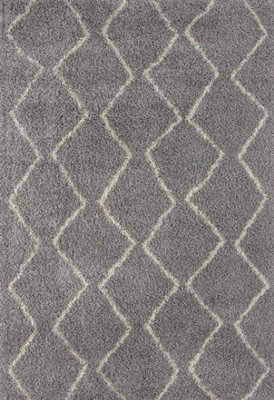 The Rugs Moroccan Shaggy Rugs And Runners Soft Fluffy Wavy Trellis Design High Pile Grey And Ivory Living Room Kitchen Hallway 810 - image 1