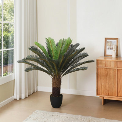 Thehotsale 113Cm Leaf Large Artificial Cycas Tree In Black Pot For Decoration For Home Office - image 1
