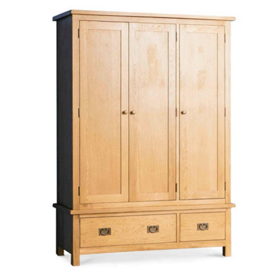 Surrey Oak Large Triple Wardrobe With 2 Drawers - By Roseland Furniture - image 1