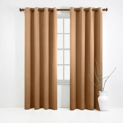 Aspire Homeware Plain Room Darkening Blackout Eyelet Curtain Pair Beige (W) 228Cm X (D)228Cm With Tie Back Pair - image 1