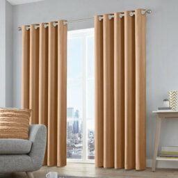 Aspire Homeware Plain Room Darkening Blackout Eyelet Curtain Pair Beige (W) 228Cm X (D)228Cm With Tie Back Pair - thumbnail 9