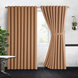 Aspire Homeware Plain Room Darkening Blackout Eyelet Curtain Pair Beige (W) 228Cm X (D)228Cm With Tie Back Pair - thumbnail 2