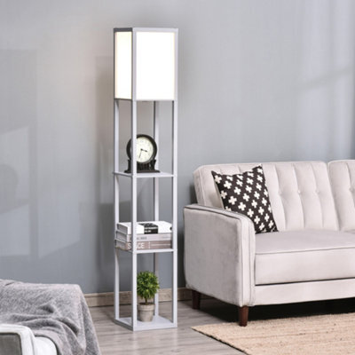 Homcom Floor Lamp Reading Lamp With 3-Tier Storage Shelf For Home Office Grey - image 1