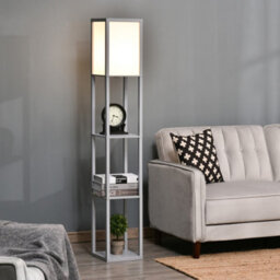 Homcom Floor Lamp Reading Lamp With 3-Tier Storage Shelf For Home Office Grey - thumbnail 7