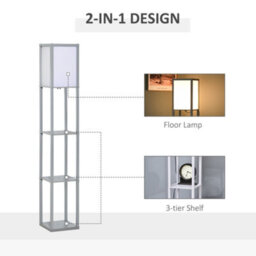 Homcom Floor Lamp Reading Lamp With 3-Tier Storage Shelf For Home Office Grey - thumbnail 4