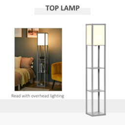 Homcom Floor Lamp Reading Lamp With 3-Tier Storage Shelf For Home Office Grey - thumbnail 6