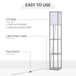 Homcom Floor Lamp Reading Lamp With 3-Tier Storage Shelf For Home Office Grey - thumbnail 5