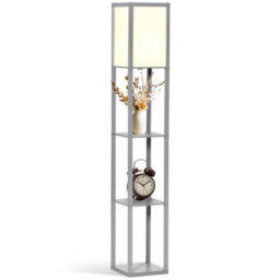 Homcom Floor Lamp Reading Lamp With 3-Tier Storage Shelf For Home Office Grey - thumbnail 2