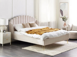 Beliani Bed Fabric Ambillou 160 X 200 Cm (Eu King Size) Light Beige - thumbnail 2