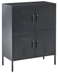 Wyld And Coco Blackiron 4-Door Locker-Style Sideboard Cabinet W80 X D40 X H101Cm - Wall-Mount Metal Filing Storage - thumbnail 3