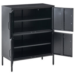 Wyld And Coco Blackiron 4-Door Locker-Style Sideboard Cabinet W80 X D40 X H101Cm - Wall-Mount Metal Filing Storage - thumbnail 5