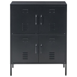 Wyld And Coco Blackiron 4-Door Locker-Style Sideboard Cabinet W80 X D40 X H101Cm - Wall-Mount Metal Filing Storage - thumbnail 1