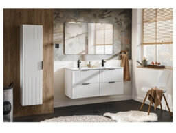 Impact Furniture Bathroom Vanity Unit With Sink Basin 600mm Ribbed Fluted White Modern Wall Hung Cabinet With Drawers Adel - thumbnail 6