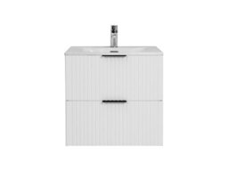 Impact Furniture Bathroom Vanity Unit With Sink Basin 600mm Ribbed Fluted White Modern Wall Hung Cabinet With Drawers Adel - thumbnail 4