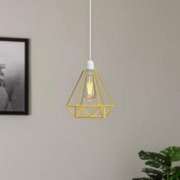 Ledsone Modern Geometric Diamond Pendant Lampshade Yellow Metal Wire Cage, 13X20Cm, Perfect For Living Room, Kitchen, Office - thumbnail 6