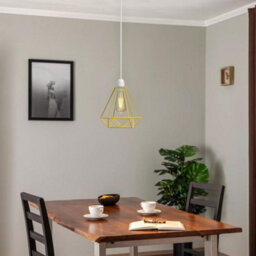 Ledsone Modern Geometric Diamond Pendant Lampshade Yellow Metal Wire Cage, 13X20Cm, Perfect For Living Room, Kitchen, Office - thumbnail 5