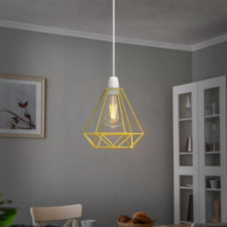 Ledsone Modern Geometric Diamond Pendant Lampshade Yellow Metal Wire Cage, 13X20Cm, Perfect For Living Room, Kitchen, Office - thumbnail 2