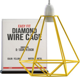 Ledsone Modern Geometric Diamond Pendant Lampshade Yellow Metal Wire Cage, 13X20Cm, Perfect For Living Room, Kitchen, Office - thumbnail 1