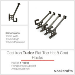 Oakcrafts - Antique Cast Iron Flat Top Tudor Hat & Coat Hooks - Pack Of 4 - thumbnail 2