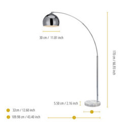 Teamson Home Arc Curved Standing Floor Lamp With Bell Shade & Marble Base - Chrome/white Marble - thumbnail 4