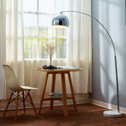 Teamson Home Arc Curved Standing Floor Lamp With Bell Shade & Marble Base - Chrome/white Marble