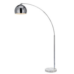 Teamson Home Arc Curved Standing Floor Lamp With Bell Shade & Marble Base - Chrome/white Marble - thumbnail 2