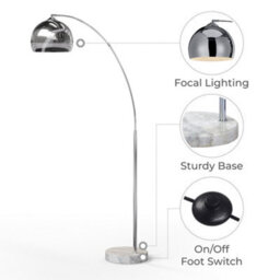 Teamson Home Arc Curved Standing Floor Lamp With Bell Shade & Marble Base - Chrome/white Marble - thumbnail 9
