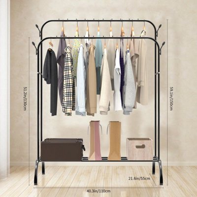 Double Rail Hanging Heavy Duty Clothes Rail Rack Garment Hanging Display Stand Shoe Storage Shelves - image 1