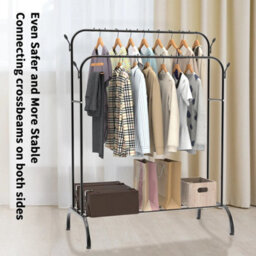 Double Rail Hanging Heavy Duty Clothes Rail Rack Garment Hanging Display Stand Shoe Storage Shelves - thumbnail 4