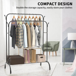 Double Rail Hanging Heavy Duty Clothes Rail Rack Garment Hanging Display Stand Shoe Storage Shelves - thumbnail 3