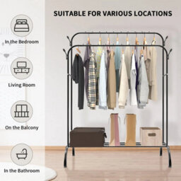 Double Rail Hanging Heavy Duty Clothes Rail Rack Garment Hanging Display Stand Shoe Storage Shelves - thumbnail 2