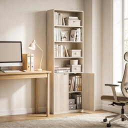 Freestanding 6 Tier Tall Bookcase With Adjustable Shelf Cabinet, Oak - thumbnail 5