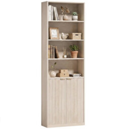 Freestanding 6 Tier Tall Bookcase With Adjustable Shelf Cabinet, Oak - thumbnail 4