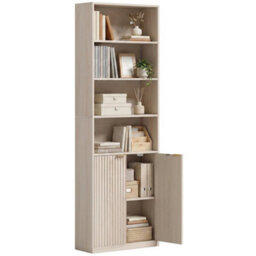 Freestanding 6 Tier Tall Bookcase With Adjustable Shelf Cabinet, Oak - thumbnail 1