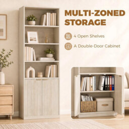 Freestanding 6 Tier Tall Bookcase With Adjustable Shelf Cabinet, Oak - thumbnail 6