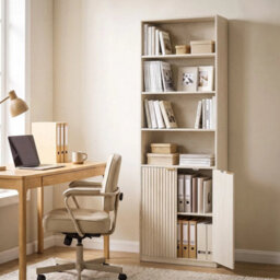 Freestanding 6 Tier Tall Bookcase With Adjustable Shelf Cabinet, Oak - thumbnail 3